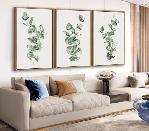 Large Framed Wall Art - Natural Float Framed Brown Abstract Canvas Picturtes for Living Room Decor Sepia Abstract Painting Artwork Prints for Bedroom Kitchen Home Office Decor 72" X 36" Set of 3 - Grand Goldman