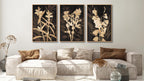 Large Framed Wall Art - Natural Float Framed Rustic Brown Flower Branch Black Canvas Pictures Decor Brown Leaf Artwork Prints for Bedroom Living Room Kitchen Home Office Decoration 60" X 28" Set of 3 - Grand Goldman