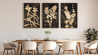 Large Framed Wall Art - Natural Float Framed Rustic Brown Flower Branch Black Canvas Pictures Decor Brown Leaf Artwork Prints for Bedroom Living Room Kitchen Home Office Decoration 60" X 28" Set of 3 - Grand Goldman