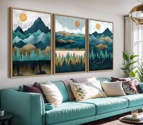 Large Framed Wall Art - Natural Float Framed Rustic Brown Flower Branch Black Canvas Pictures Decor Brown Leaf Artwork Prints for Bedroom Living Room Kitchen Home Office Decoration 60" X 28" Set of 3 - Grand Goldman