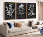 Large Framed Wall Art - Natural Float Framed Rustic Brown Flower Branch Black Canvas Pictures Decor Brown Leaf Artwork Prints for Bedroom Living Room Kitchen Home Office Decoration 60" X 28" Set of 3 - Grand Goldman