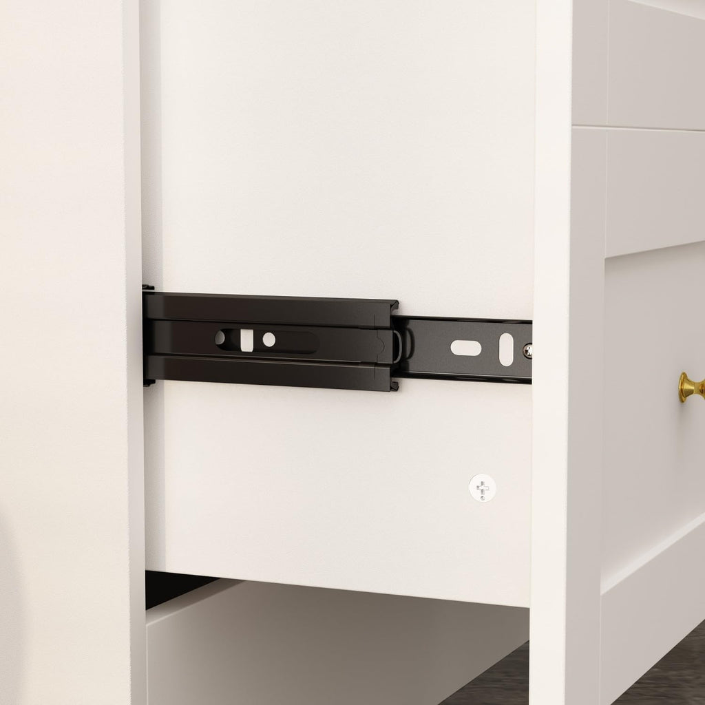 Large Wardrobe Armoire Closet with 4 Doors, White Wardrobe with Hanging Rods and Drawers, Shelf, Bedroom Armoire, Modern Clothes Wardrobe with Gold Handles, 19.7”D x 63”W x 70.9”H - Grand Goldman