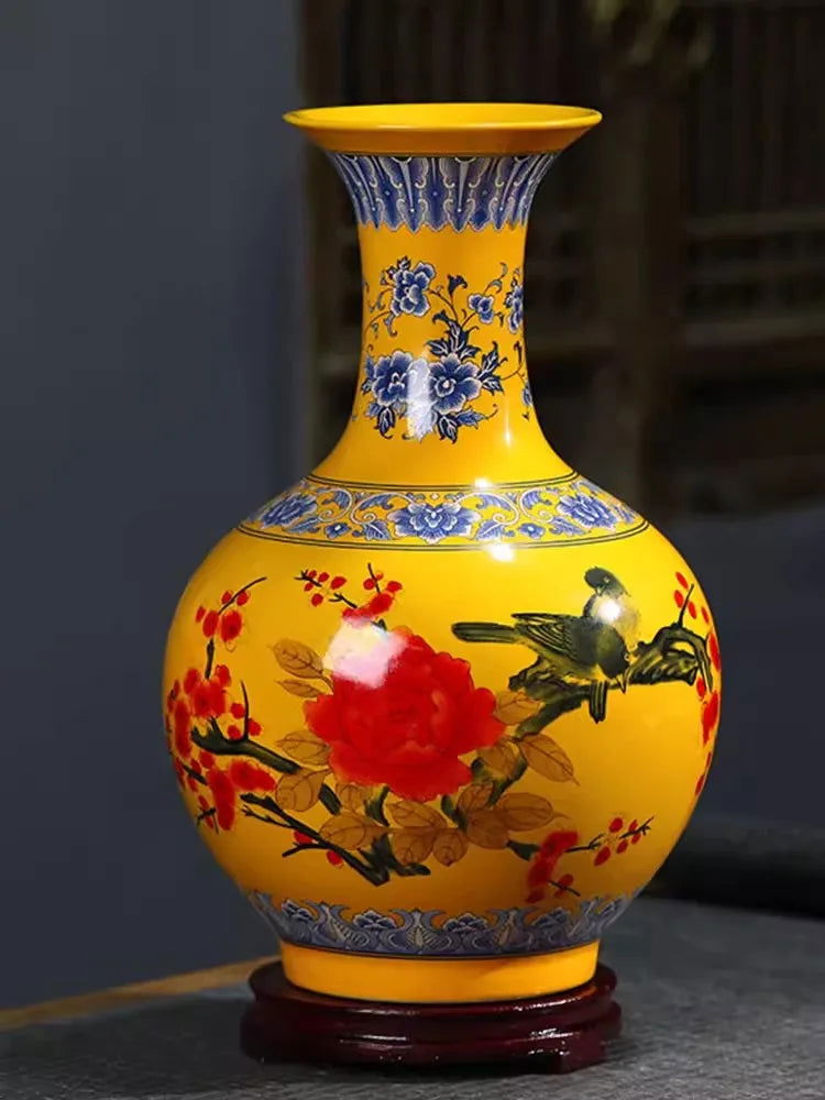 Large size Jingdezhen ceramic decoration antique blue and white porcelain vase flower arrangement Dracaena sanderiana home livin - Grand Goldman