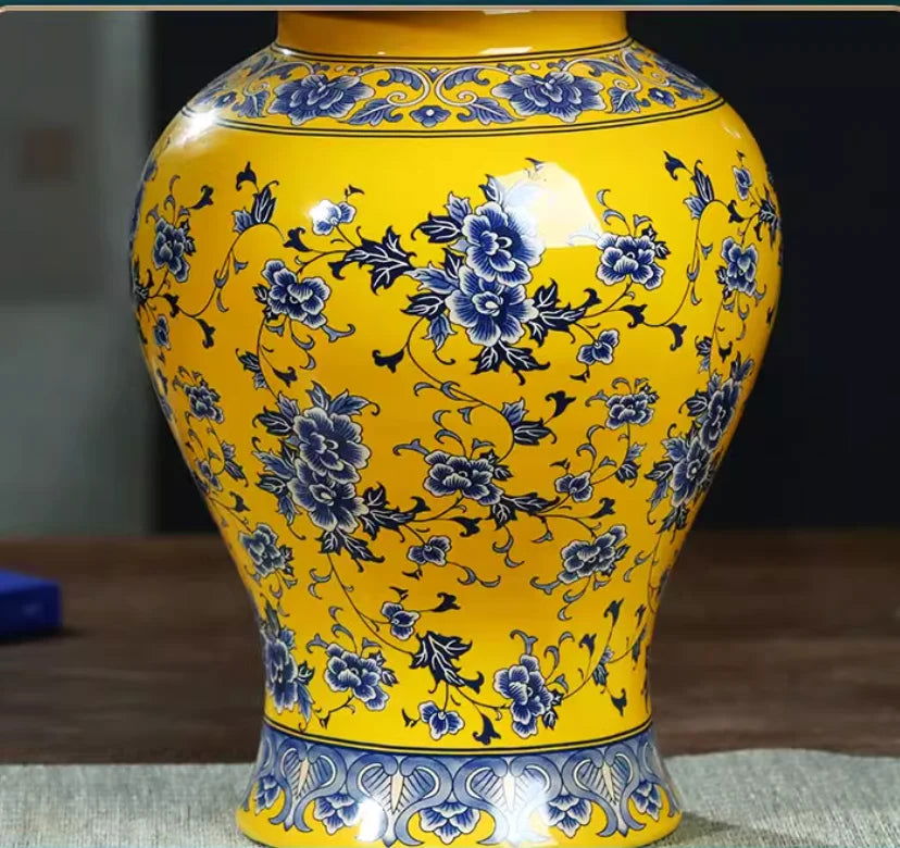 Large size Jingdezhen ceramic decoration antique blue and white porcelain vase flower arrangement Dracaena sanderiana home livin - Grand Goldman
