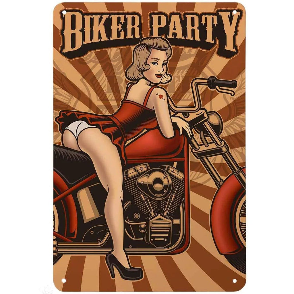 Last Stop Garage Pin Up Girls Metal Tin Signs Cool Women On Motorcycle Gas Fill'Er Up Station for Cafes Bars Pubs Shop Garage - Grand Goldman