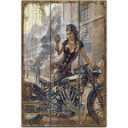 Last Stop Garage Pin Up Girls Metal Tin Signs Cool Women On Motorcycle Gas Fill'Er Up Station for Cafes Bars Pubs Shop Garage - Grand Goldman