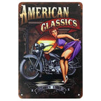 Last Stop Garage Pin Up Girls Metal Tin Signs Cool Women On Motorcycle Gas Fill'Er Up Station for Cafes Bars Pubs Shop Garage - Grand Goldman