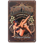 Last Stop Garage Pin Up Girls Metal Tin Signs Cool Women On Motorcycle Gas Fill'Er Up Station for Cafes Bars Pubs Shop Garage - Grand Goldman