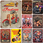 Last Stop Garage Pin Up Girls Metal Tin Signs Cool Women On Motorcycle Gas Fill'Er Up Station for Cafes Bars Pubs Shop Garage - Grand Goldman