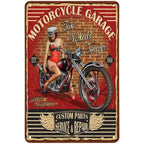 Last Stop Garage Pin Up Girls Metal Tin Signs Cool Women On Motorcycle Gas Fill'Er Up Station for Cafes Bars Pubs Shop Garage - Grand Goldman