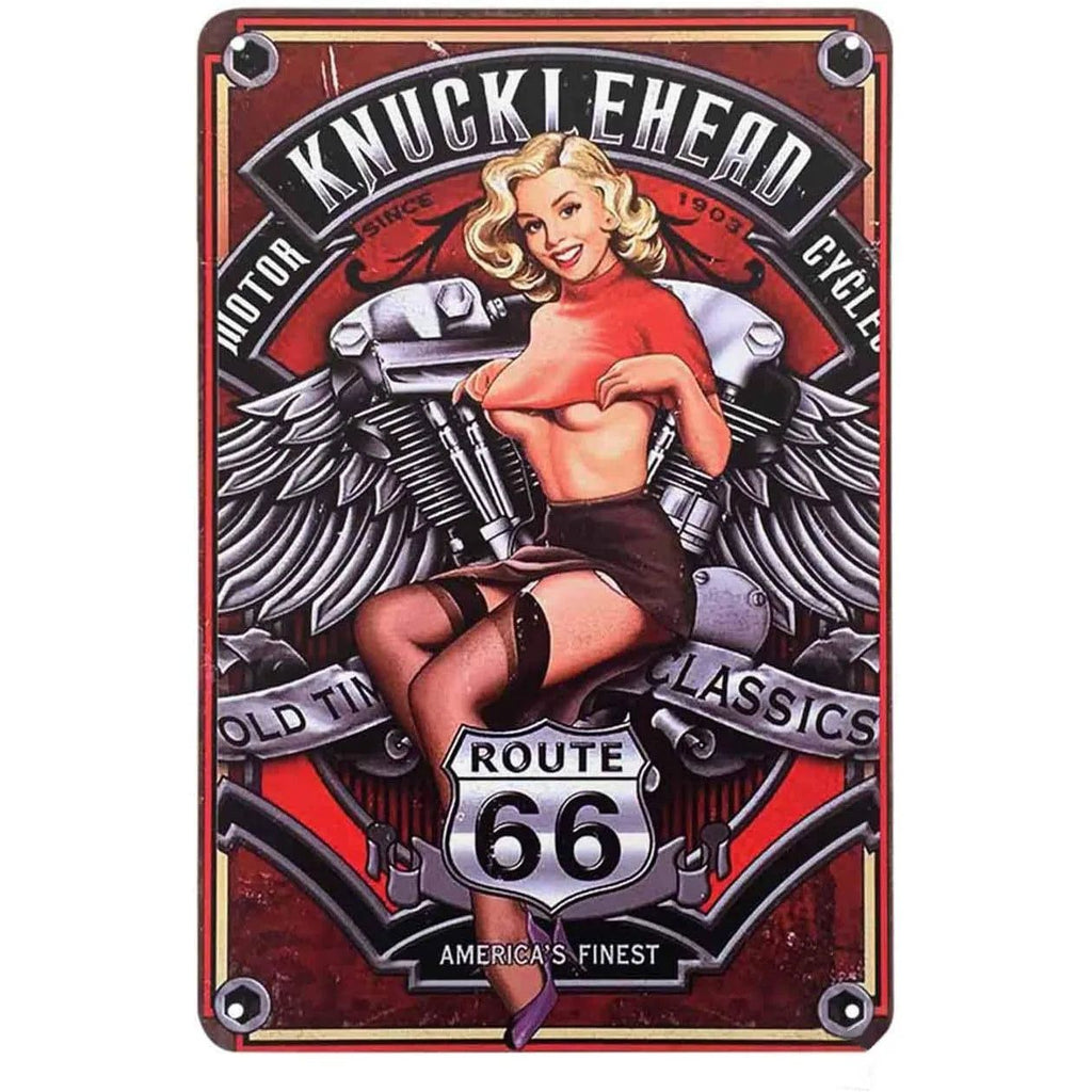Last Stop Garage Pin Up Girls Metal Tin Signs Cool Women On Motorcycle Gas Fill'Er Up Station for Cafes Bars Pubs Shop Garage - Grand Goldman