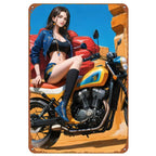 Last Stop Garage Pin Up Girls Metal Tin Signs Cool Women On Motorcycle Gas Fill'Er Up Station for Cafes Bars Pubs Shop Garage - Grand Goldman