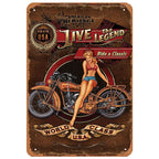 Last Stop Garage Pin Up Girls Metal Tin Signs Cool Women On Motorcycle Gas Fill'Er Up Station for Cafes Bars Pubs Shop Garage - Grand Goldman