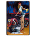 Last Stop Garage Pin Up Girls Metal Tin Signs Cool Women On Motorcycle Gas Fill'Er Up Station for Cafes Bars Pubs Shop Garage - Grand Goldman