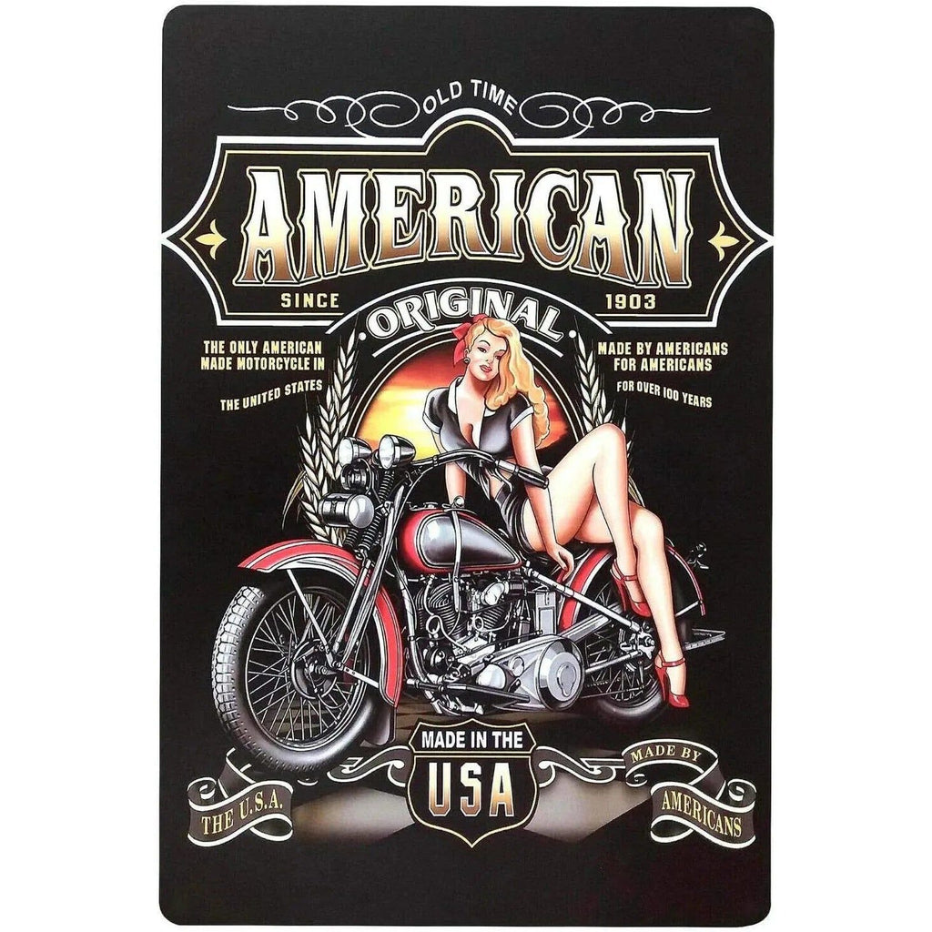 Last Stop Garage Pin Up Girls Metal Tin Signs Cool Women On Motorcycle Gas Fill'Er Up Station for Cafes Bars Pubs Shop Garage - Grand Goldman