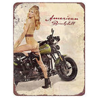 Last Stop Garage Pin Up Girls Metal Tin Signs Cool Women On Motorcycle Gas Fill'Er Up Station for Cafes Bars Pubs Shop Garage - Grand Goldman