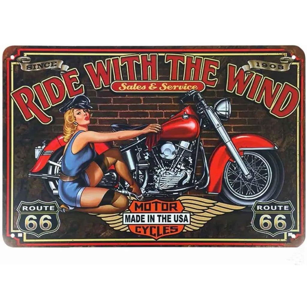 Last Stop Garage Pin Up Girls Metal Tin Signs Cool Women On Motorcycle Gas Fill'Er Up Station for Cafes Bars Pubs Shop Garage - Grand Goldman