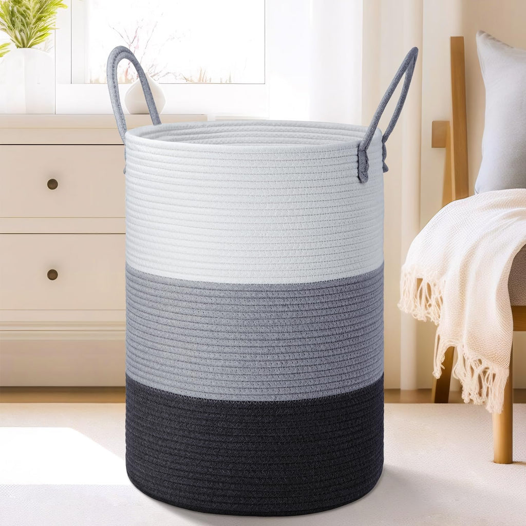 Laundry Basket,Woven Cotton Rope Laundry Hamper,60L for Decor Storage of Dirty Clothes,Toys and Blankets in Bathroom,Baby Room and Living Room - Grand Goldman