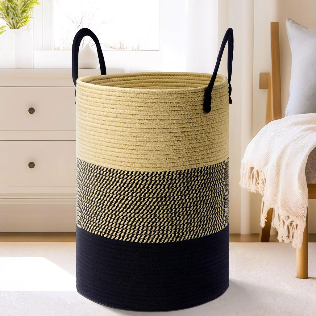 Laundry Basket,Woven Cotton Rope Laundry Hamper,60L for Decor Storage of Dirty Clothes,Toys and Blankets in Bathroom,Baby Room and Living Room - Grand Goldman