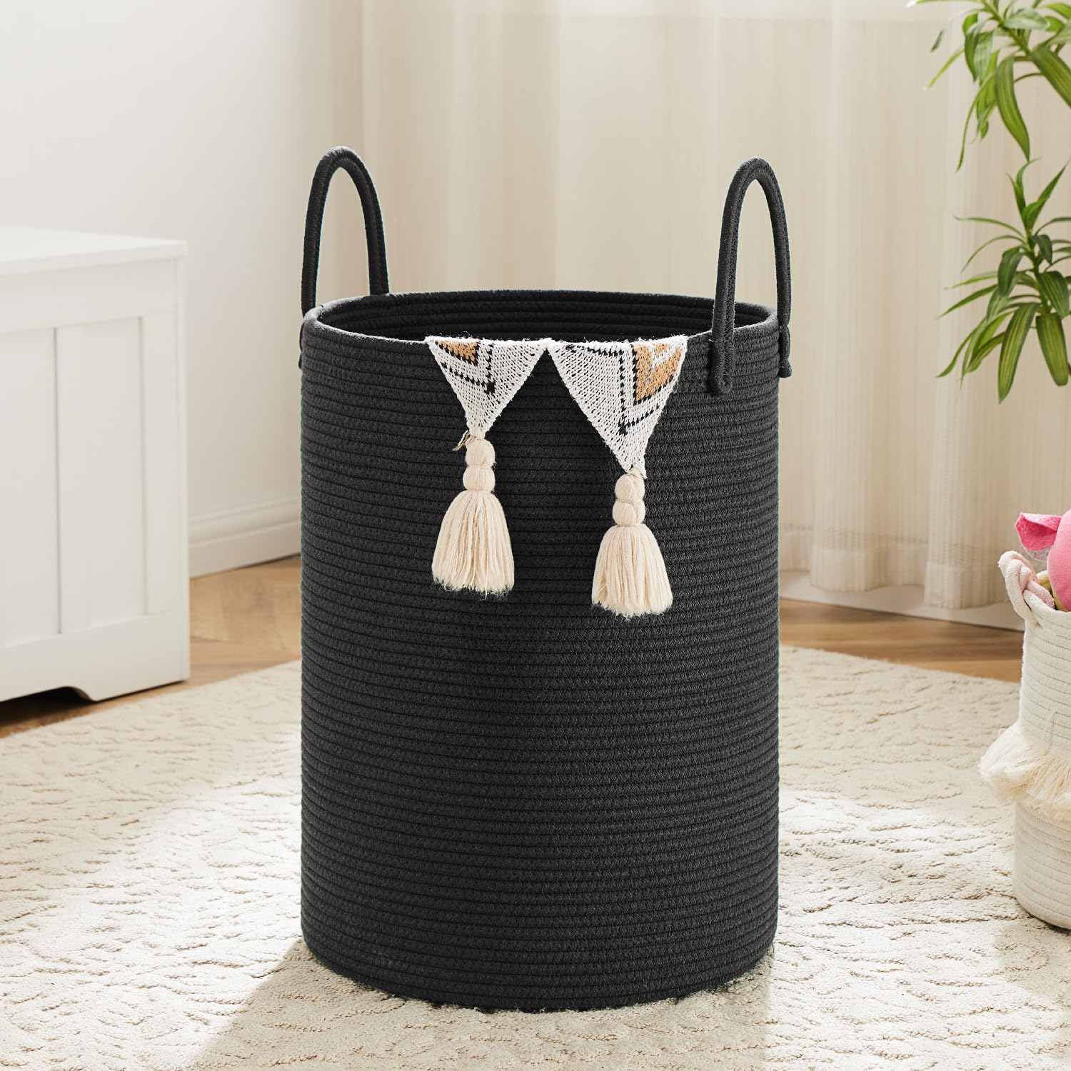 Laundry Basket,Woven Cotton Rope Laundry Hamper,60L for Decor Storage of Dirty Clothes,Toys and Blankets in Bathroom,Baby Room and Living Room - Grand Goldman