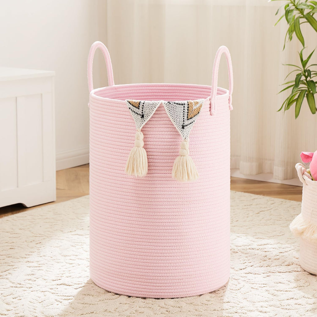 Laundry Basket,Woven Cotton Rope Laundry Hamper,60L for Decor Storage of Dirty Clothes,Toys and Blankets in Bathroom,Baby Room and Living Room - Grand Goldman