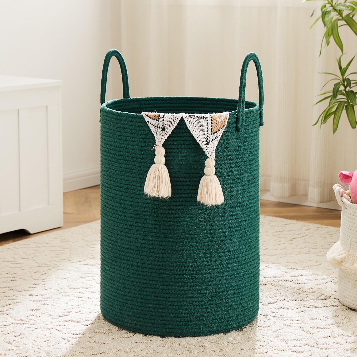 Laundry Basket,Woven Cotton Rope Laundry Hamper,60L for Decor Storage of Dirty Clothes,Toys and Blankets in Bathroom,Baby Room and Living Room - Grand Goldman