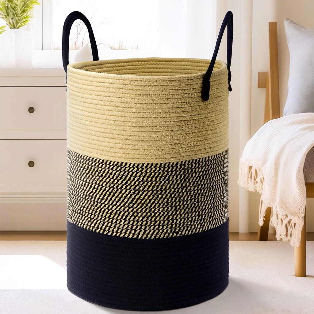 Laundry Basket,Woven Cotton Rope Laundry Hamper,60L for Decor Storage of Dirty Clothes,Toys and Blankets in Bathroom,Baby Room and Living Room - Grand Goldman