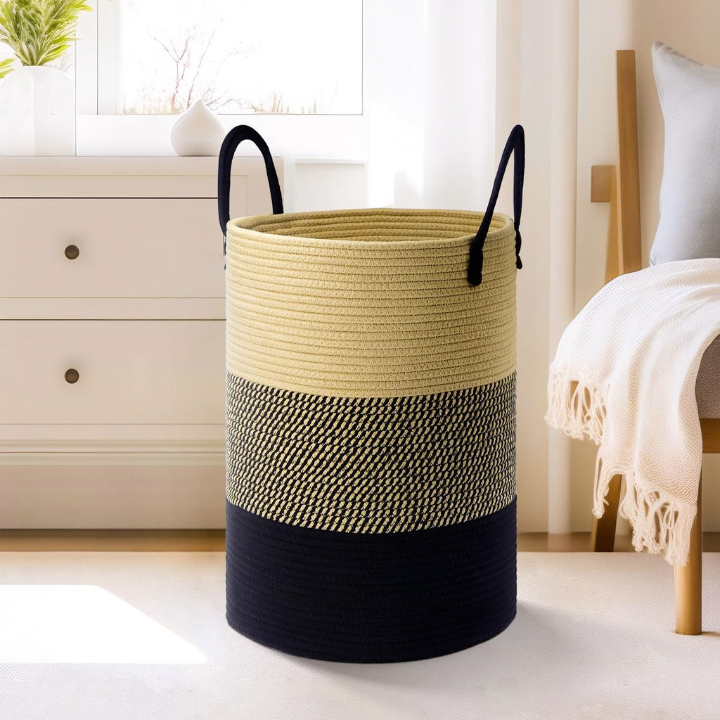Laundry Basket,Woven Cotton Rope Laundry Hamper,60L for Decor Storage of Dirty Clothes,Toys and Blankets in Bathroom,Baby Room and Living Room - Grand Goldman