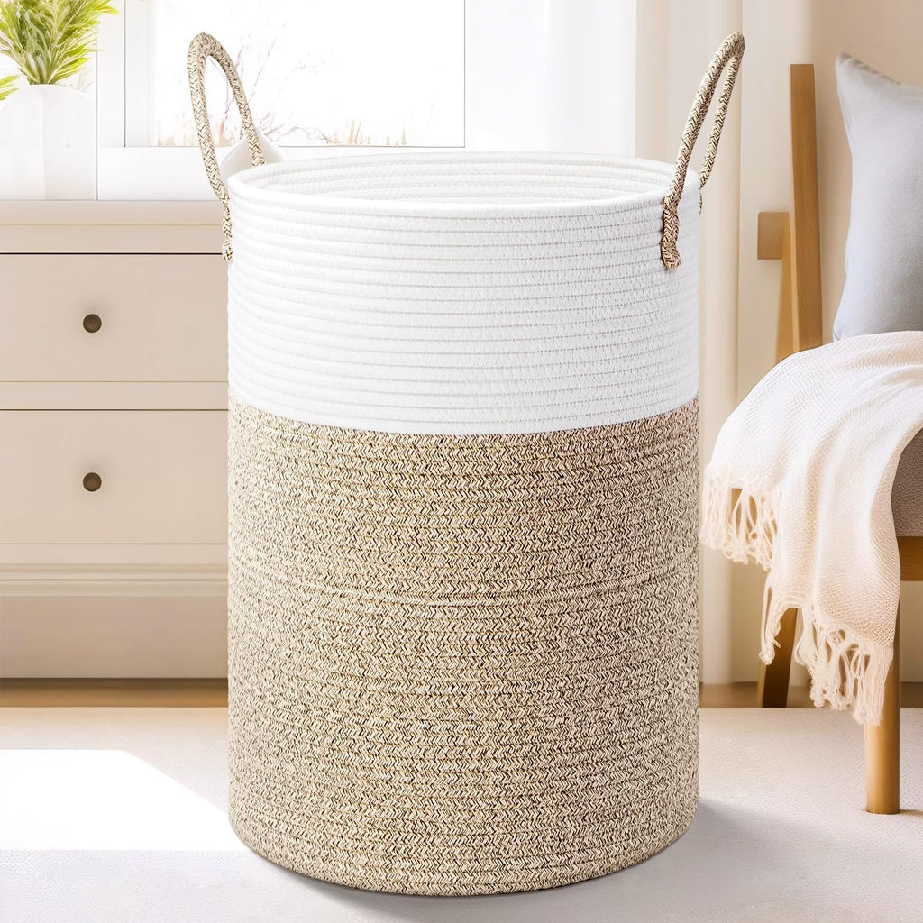 Laundry Basket,Woven Cotton Rope Laundry Hamper,60L for Decor Storage of Dirty Clothes,Toys and Blankets in Bathroom,Baby Room and Living Room - Grand Goldman