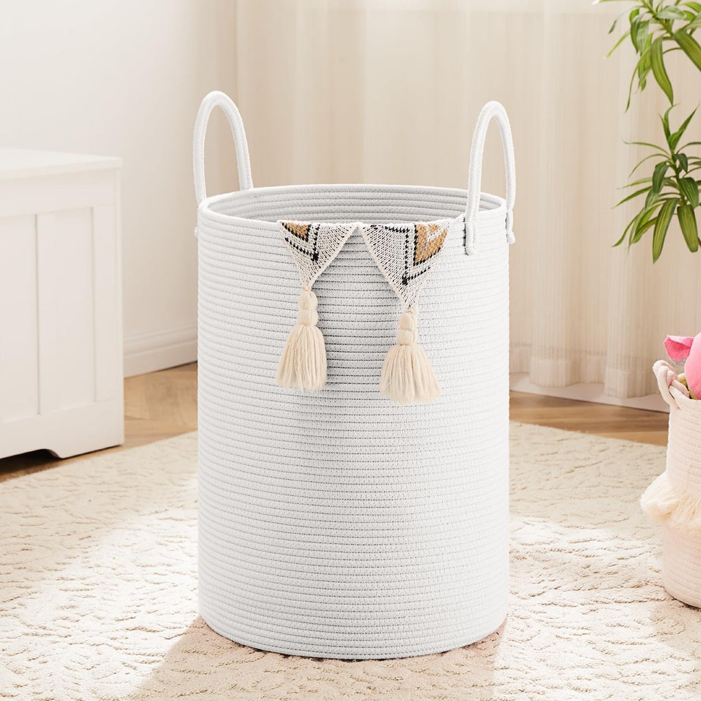 Laundry Basket,Woven Cotton Rope Laundry Hamper,60L for Decor Storage of Dirty Clothes,Toys and Blankets in Bathroom,Baby Room and Living Room - Grand Goldman