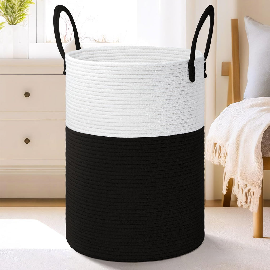 Laundry Basket,Woven Cotton Rope Laundry Hamper,60L for Decor Storage of Dirty Clothes,Toys and Blankets in Bathroom,Baby Room and Living Room - Grand Goldman