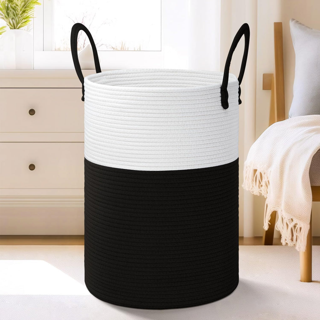 Laundry Basket,Woven Cotton Rope Laundry Hamper,60L for Decor Storage of Dirty Clothes,Toys and Blankets in Bathroom,Baby Room and Living Room - Grand Goldman