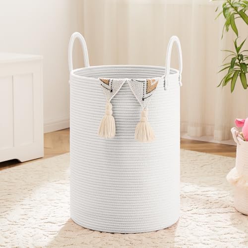 Laundry Basket,Woven Cotton Rope Laundry Hamper,60L for Decor Storage of Dirty Clothes,Toys and Blankets in Bathroom,Baby Room and Living Room - Grand Goldman