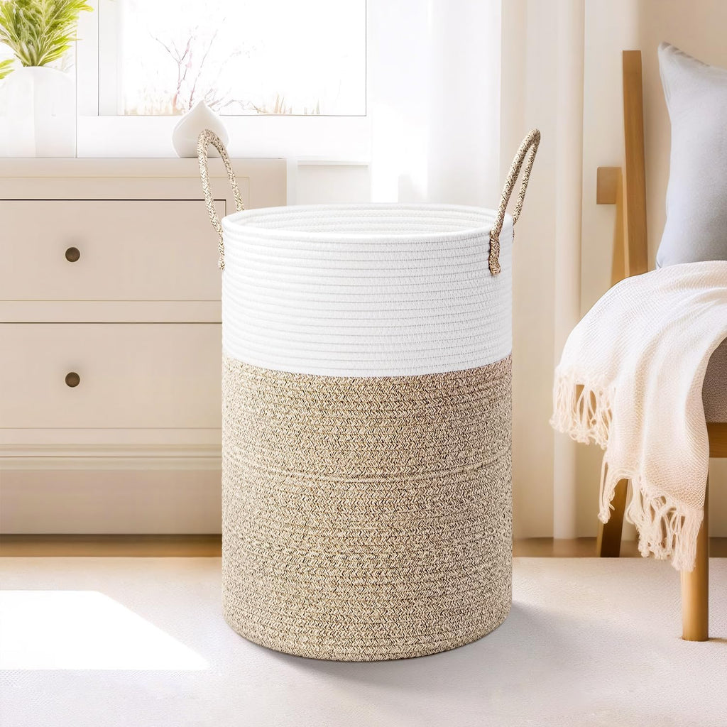 Laundry Basket,Woven Cotton Rope Laundry Hamper,60L for Decor Storage of Dirty Clothes,Toys and Blankets in Bathroom,Baby Room and Living Room - Grand Goldman