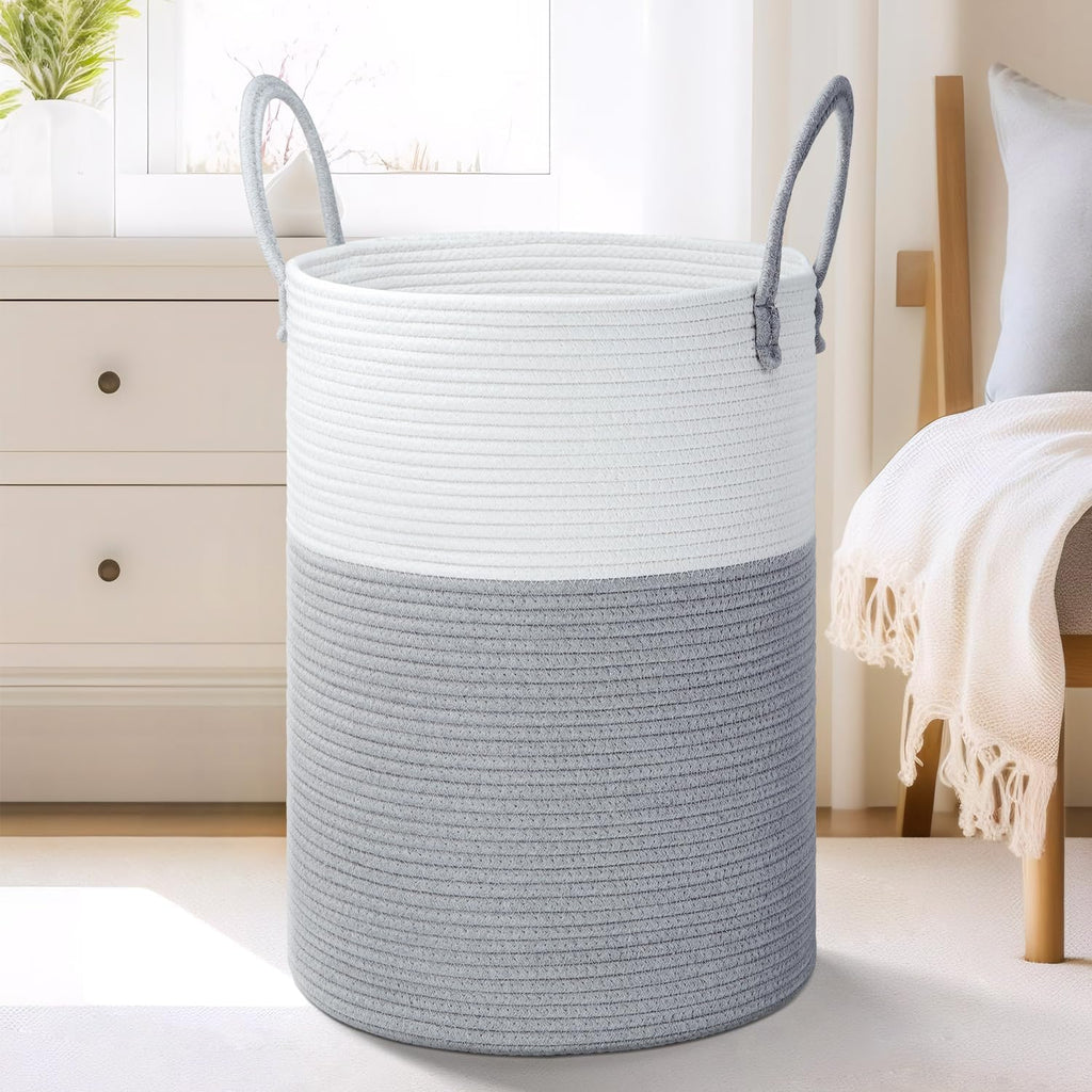 Laundry Basket,Woven Cotton Rope Laundry Hamper,60L for Decor Storage of Dirty Clothes,Toys and Blankets in Bathroom,Baby Room and Living Room - Grand Goldman
