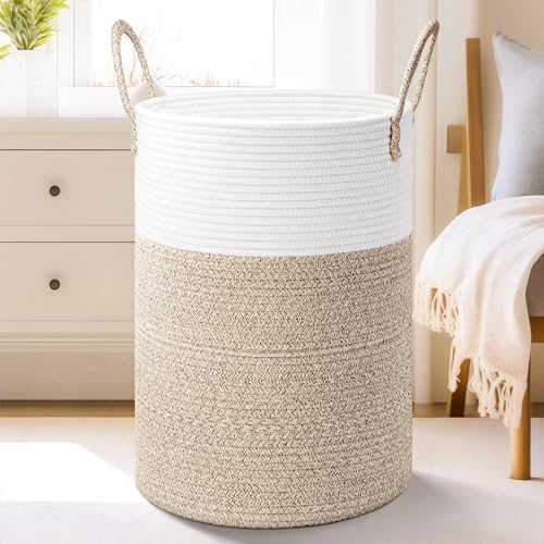 Laundry Basket,Woven Cotton Rope Laundry Hamper,60L for Decor Storage of Dirty Clothes,Toys and Blankets in Bathroom,Baby Room and Living Room - Grand Goldman