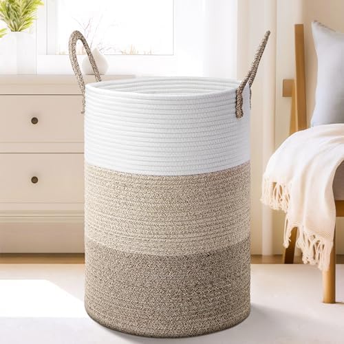 Laundry Basket,Woven Cotton Rope Laundry Hamper,60L for Decor Storage of Dirty Clothes,Toys and Blankets in Bathroom,Baby Room and Living Room - Grand Goldman