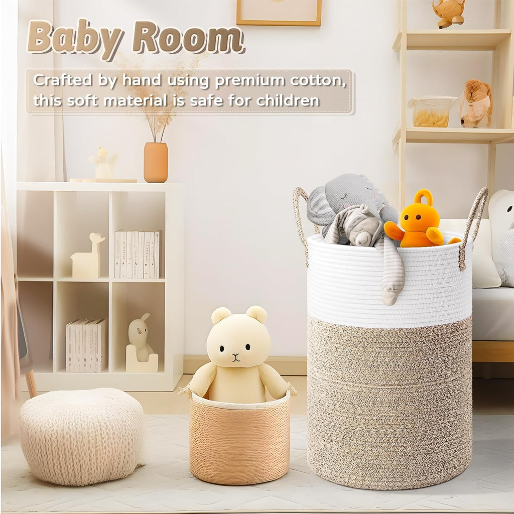 Laundry Basket,Woven Cotton Rope Laundry Hamper,60L for Decor Storage of Dirty Clothes,Toys and Blankets in Bathroom,Baby Room and Living Room - Grand Goldman