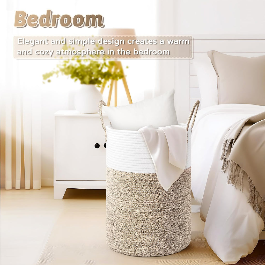 Laundry Basket,Woven Cotton Rope Laundry Hamper,60L for Decor Storage of Dirty Clothes,Toys and Blankets in Bathroom,Baby Room and Living Room - Grand Goldman