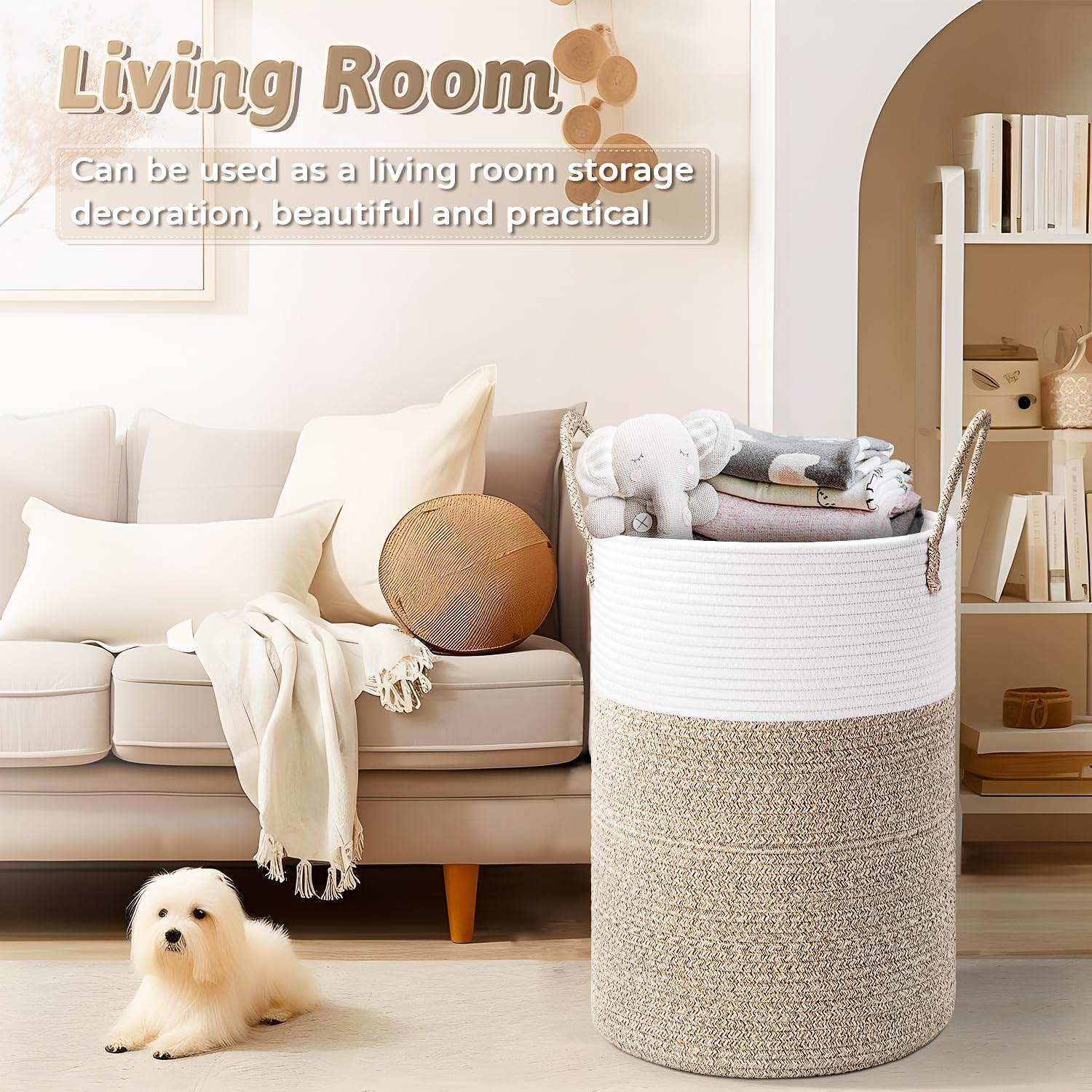 Laundry Basket,Woven Cotton Rope Laundry Hamper,60L for Decor Storage of Dirty Clothes,Toys and Blankets in Bathroom,Baby Room and Living Room - Grand Goldman