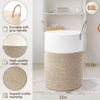 Laundry Basket,Woven Cotton Rope Laundry Hamper,60L for Decor Storage of Dirty Clothes,Toys and Blankets in Bathroom,Baby Room and Living Room - Grand Goldman