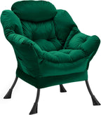 Lazy Chair with Folding Ottoman, Accent Chair Velvet Upholstered with Metal Structure and Non-Slip Pads, Sofa Armchair with Footrest and Side Storage Bag for Dorm, Room, Office, Black - Grand Goldman