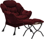 Lazy Chair with Folding Ottoman, Accent Chair Velvet Upholstered with Metal Structure and Non-Slip Pads, Sofa Armchair with Footrest and Side Storage Bag for Dorm, Room, Office, Black - Grand Goldman