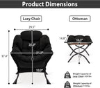 Lazy Chair with Folding Ottoman, Accent Chair Velvet Upholstered with Metal Structure and Non-Slip Pads, Sofa Armchair with Footrest and Side Storage Bag for Dorm, Room, Office, Black - Grand Goldman