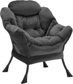 Lazy Chair with Folding Ottoman, Accent Chair Velvet Upholstered with Metal Structure and Non-Slip Pads, Sofa Armchair with Footrest and Side Storage Bag for Dorm, Room, Office, Black - Grand Goldman