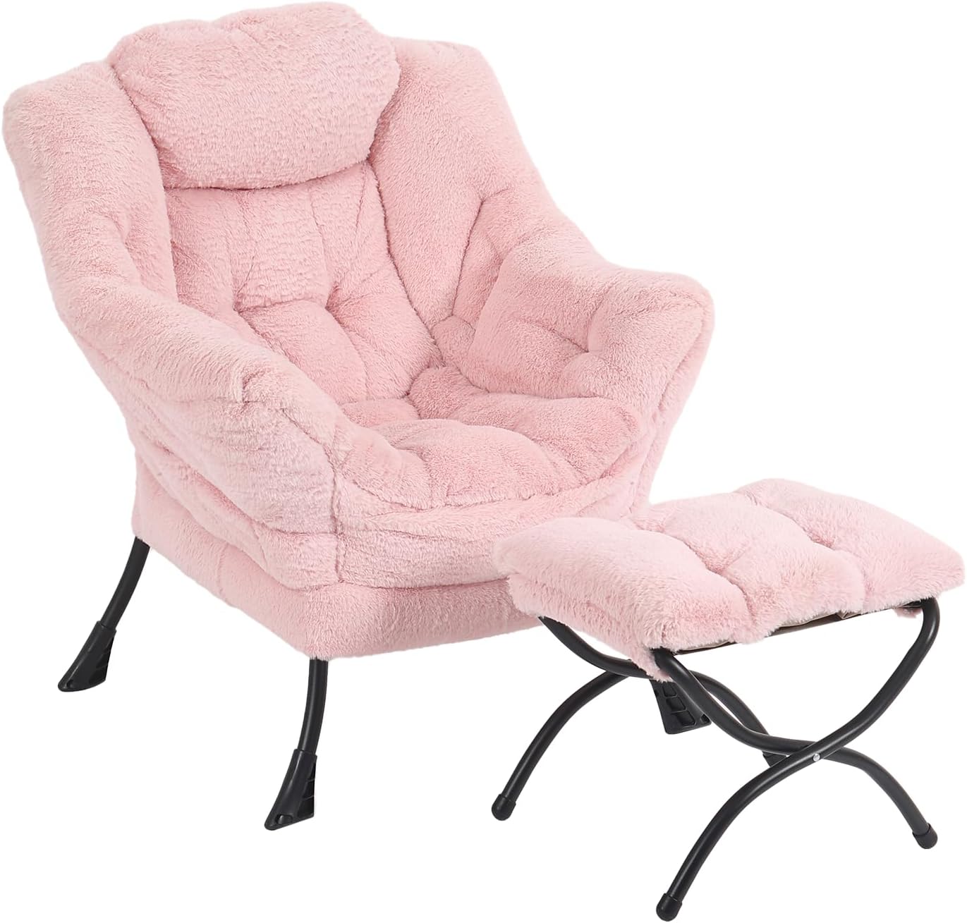 Lazy Chair with Ottoman, Modern Chair with Folding Footrest, Lounge Accent Chair, Comfortable Reading Chair, Oversized Armchairs for Bedroom, Study, Living Room, Courtyard (Dark Grey) - Grand Goldman