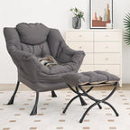 Lazy Chair with Ottoman, Modern Chair with Folding Footrest, Lounge Accent Chair, Comfortable Reading Chair, Oversized Armchairs for Bedroom, Study, Living Room, Courtyard (Dark Grey) - Grand Goldman