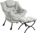 Lazy Chair with Ottoman, Modern Chair with Folding Footrest, Lounge Accent Chair, Comfortable Reading Chair, Oversized Armchairs for Bedroom, Study, Living Room, Courtyard (Dark Grey) - Grand Goldman