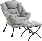 Lazy Chair with Ottoman, Modern Chair with Folding Footrest, Lounge Accent Chair, Comfortable Reading Chair, Oversized Armchairs for Bedroom, Study, Living Room, Courtyard (Dark Grey) - Grand Goldman