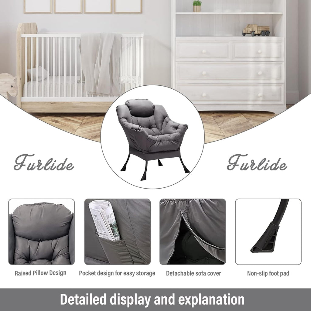 Lazy Chair with Ottoman, Modern Chair with Folding Footrest, Lounge Accent Chair, Comfortable Reading Chair, Oversized Armchairs for Bedroom, Study, Living Room, Courtyard (Dark Grey) - Grand Goldman